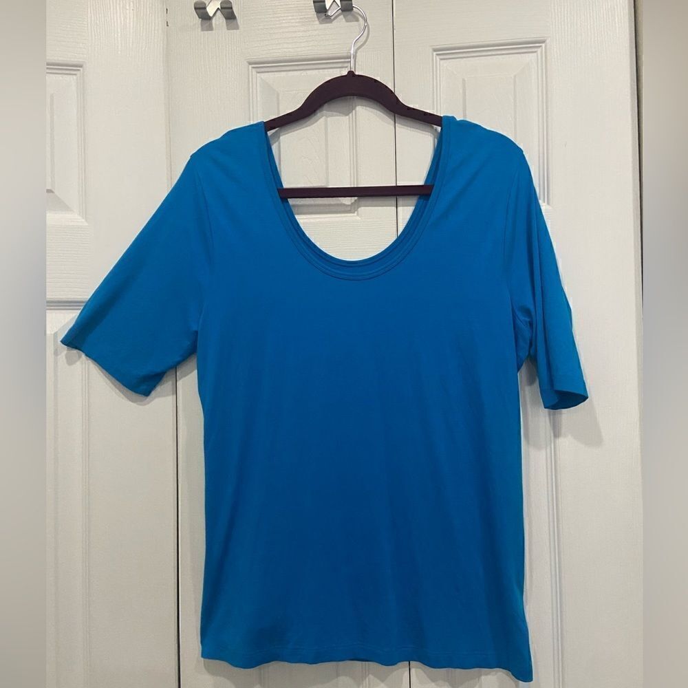 Soft surroundings women’s blue top made in turkey size L 96% rayon - Picture 4 of 8